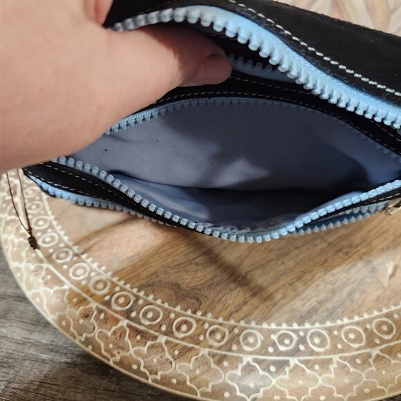 NWOT Cole Haan Black Suede Triple Zip Travel Square Pouch - Picture 6 of 8